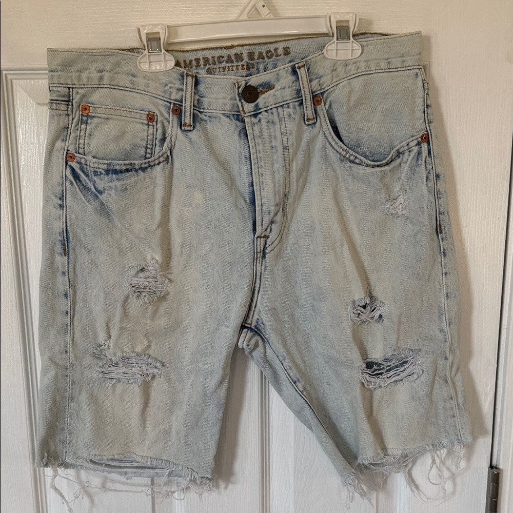 American Eagle Outfitters Faded Blue Distressed Jean Shorts